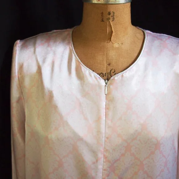 vtg KASSATLY Palm Beach Pink Floral Zip Up Satin Glam Lounge Robe Caftan Dress S - Picture 4 of 9